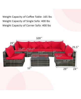 7PCS Patio Rattan Furniture Set Sectional Sofa Garden