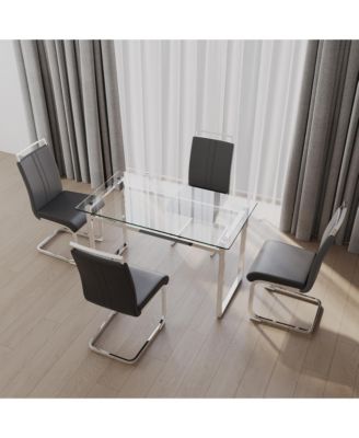 Elegant Glass Dining Table Set with PU Leather Chairs