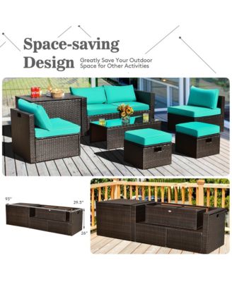 8PCS Patio Rattan Furniture Set Space-Saving Storage Cushion
