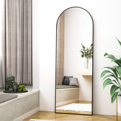 21"x64" Arched Full Length Mirror with Black Aluminum Frame, Free Standing, Leaning, Wall Mounted