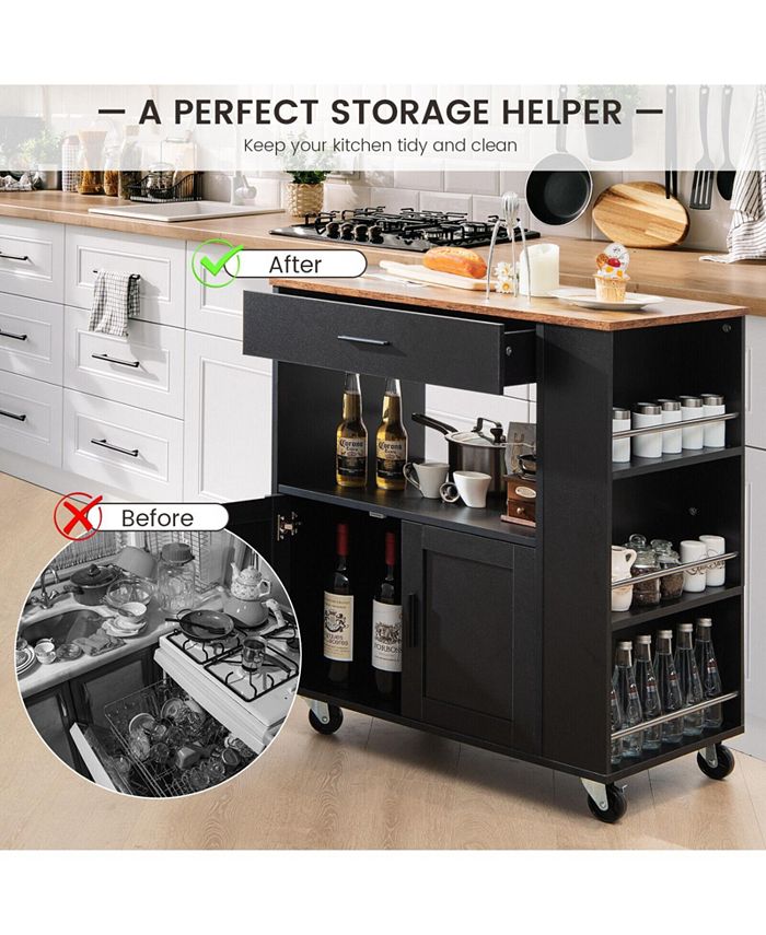 Slickblue Rolling Kitchen Trolley with 3 Spice Racks Drawer and Open ...
