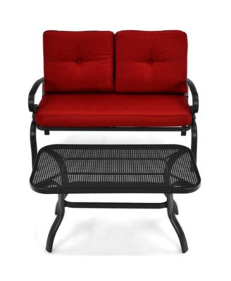 2 Pieces Patio Loveseat Bench Table Furniture Set with Cushioned Chair