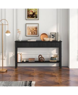 Long Sofa Table with 4 Storage Drawers and Open Lower Shelf for Living Room