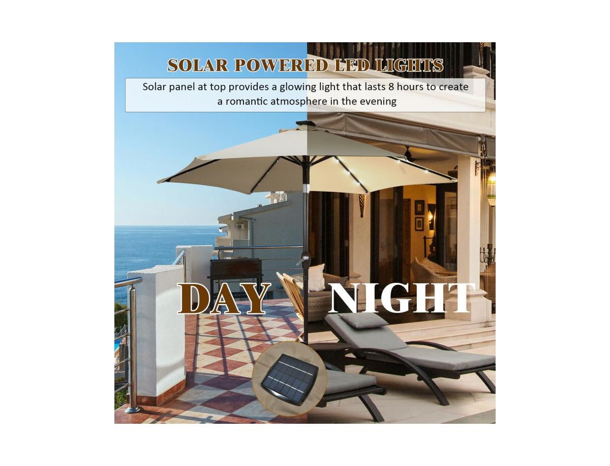 Slickblue ft Solar Led Lighted Patio Market Umbrella Tilt Adjustment Crank Lift