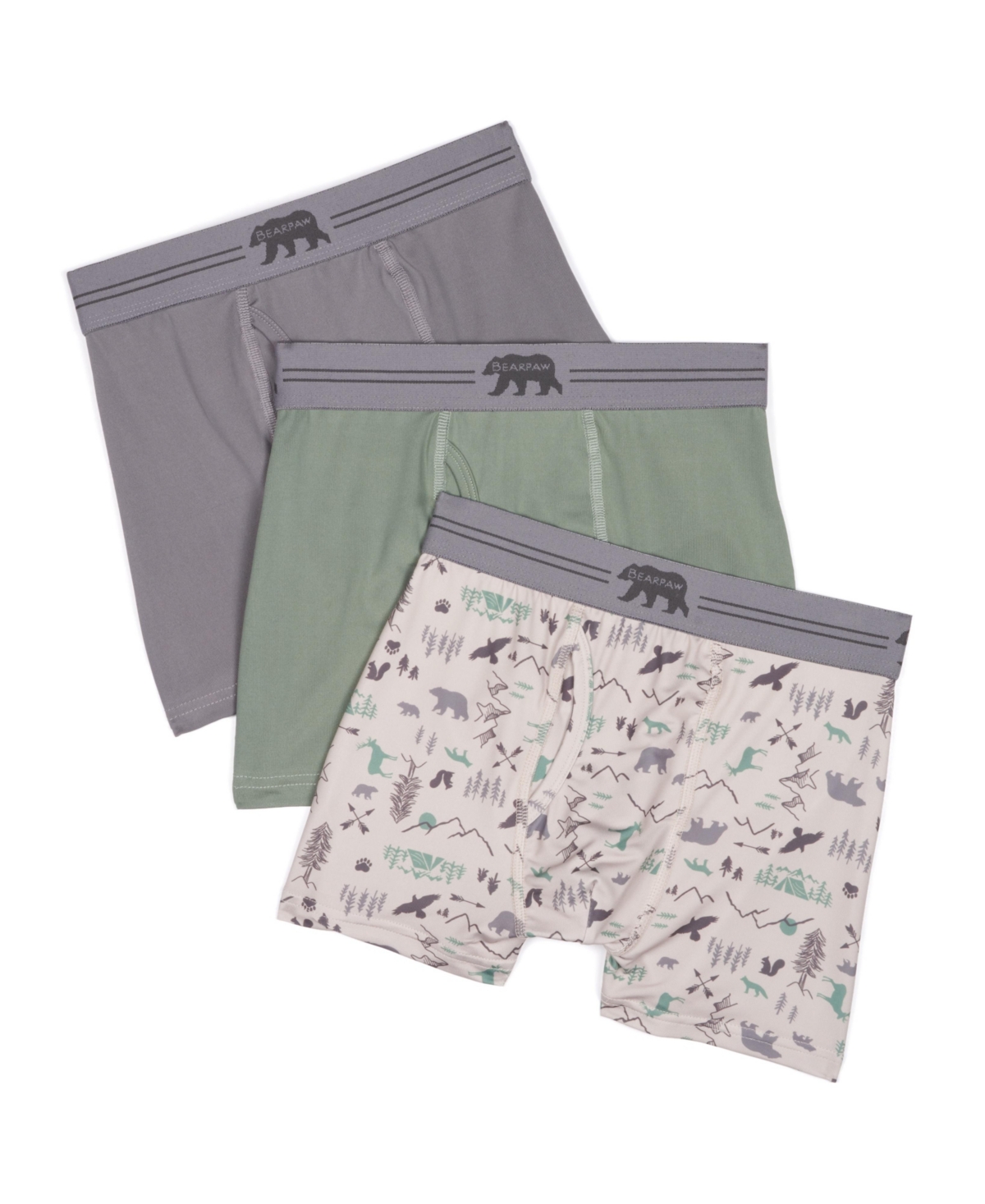 Bearpaw Toddler Boys 3-Pack Microfiber Boxer Briefs - grey, green