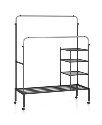 Slickblue Rolling Double Rods Garment Rack with Height Adjustable ...