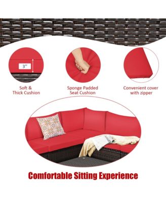 6PCS Patio Rattan Furniture Set Sectional Cushioned Sofa Deck