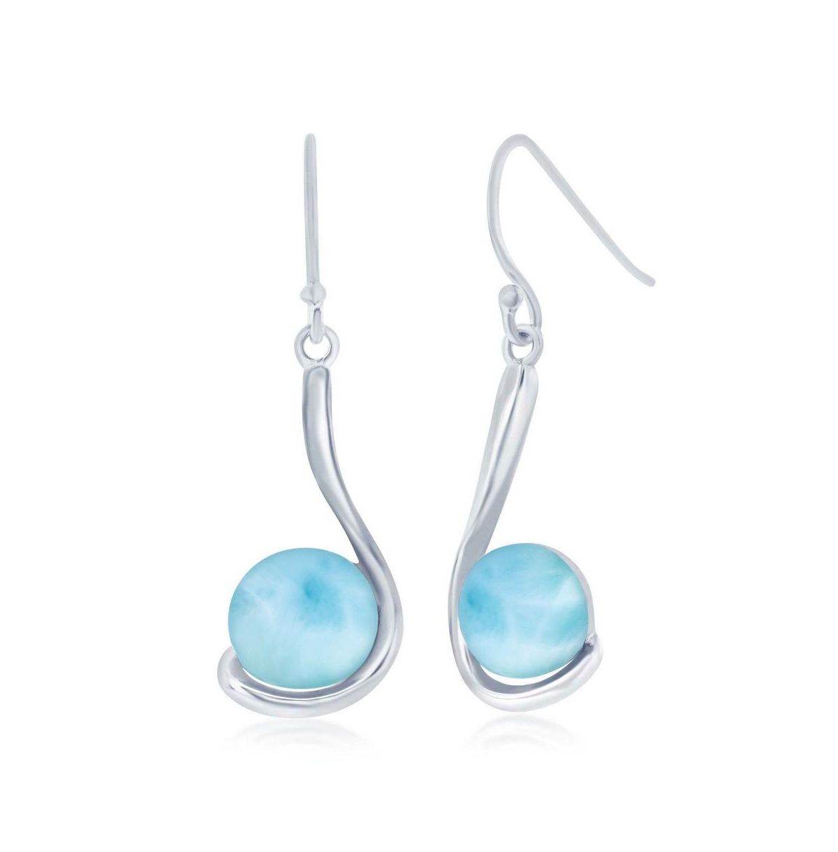 Sterling Silver Round Larimar In Swirl Design Dangle Earrings - Blue