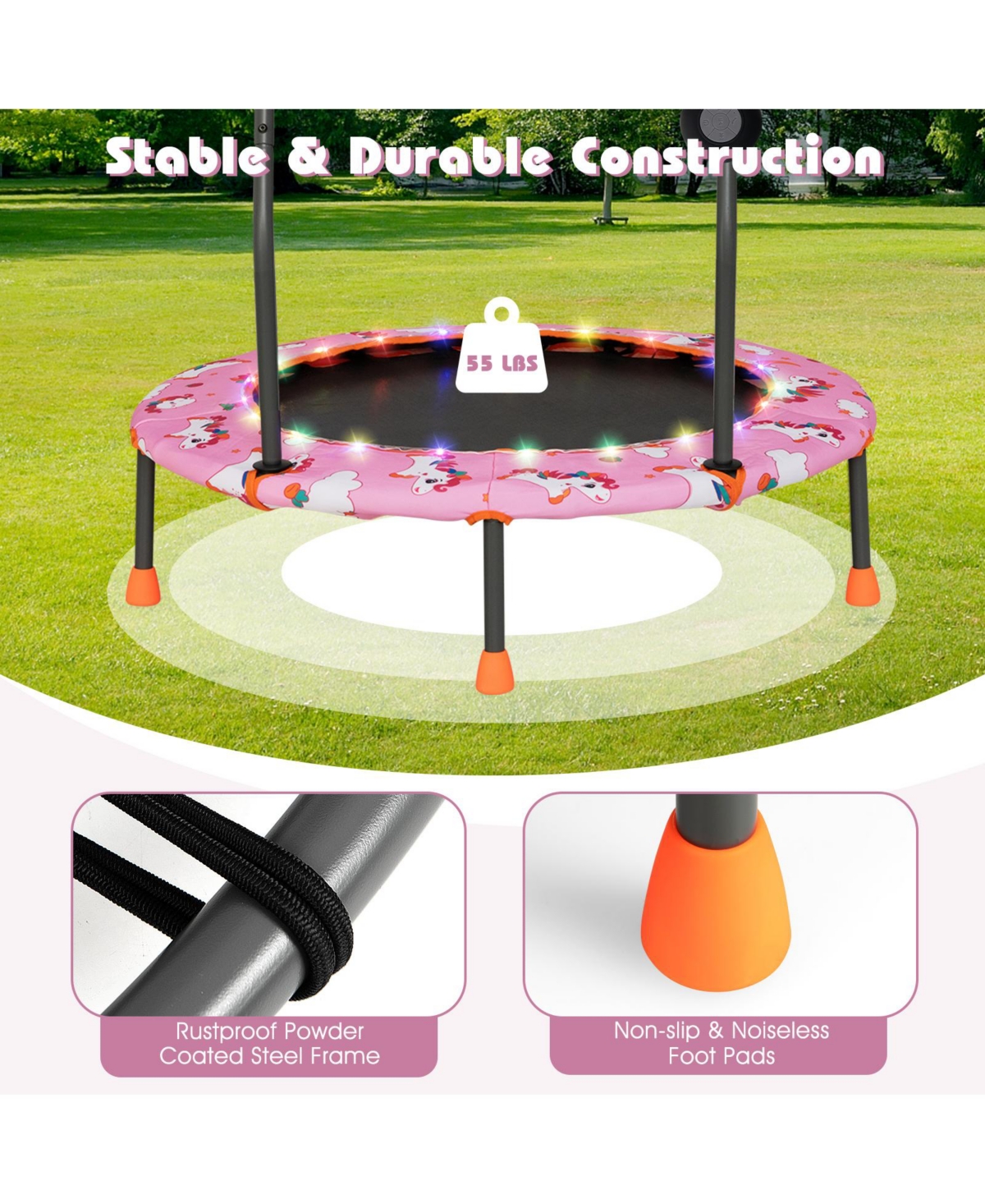 Slickblue Inch Mini Trampoline with Colorful Led Lights and Bluetooth Speaker
