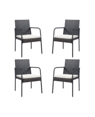 4 Piece Outdoor Rattan Patio Dining Chair Set with Cushioned Sofa