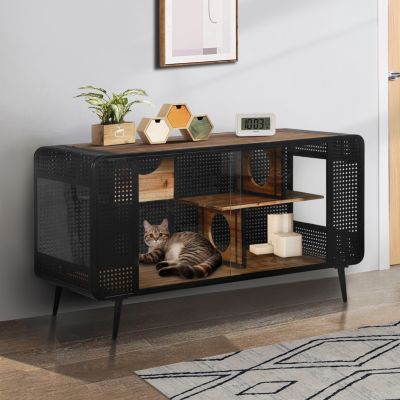 Streamdale Spacious Cat House with Tempered Glass (55"W)