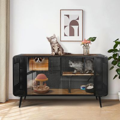 Streamdale Spacious Cat House with Tempered Glass (55"W)