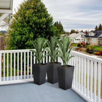 Charming Rattan-Style Planter Trio with Self-Drainage