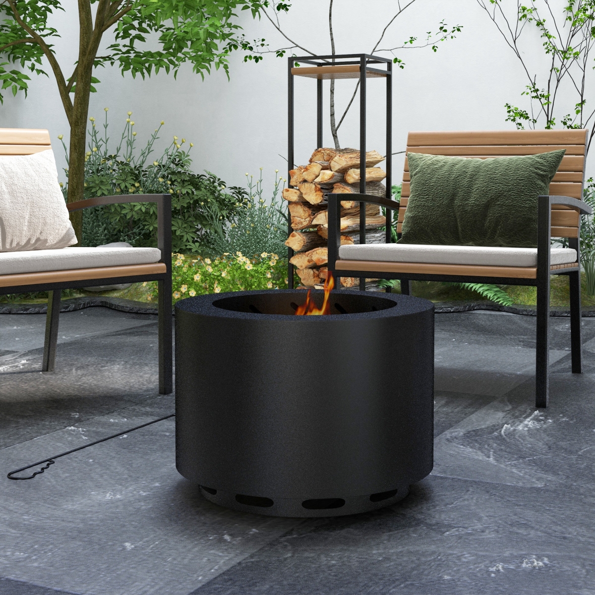 Streamdale Furniture Smokeless Patio Fire Pit with Poker for Warm, Cozy Camping