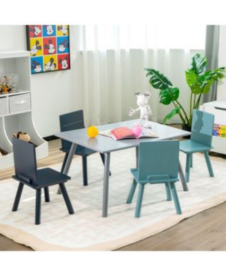 5 Pieces Kids Wooden Activity Play Furniture Set with Building Blocks