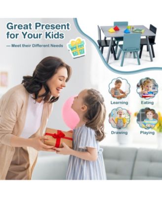 5 Pieces Kids Wooden Activity Play Furniture Set with Building Blocks