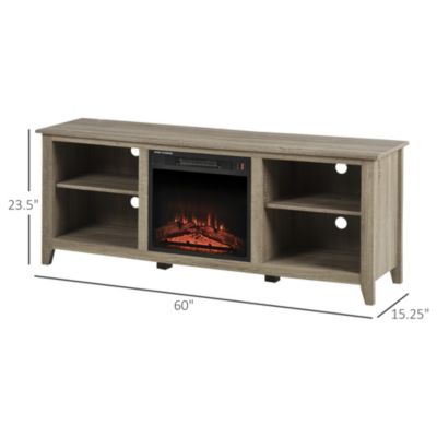 60" W x 23.5" H Electric Cabinet Fireplace w/ Mantel, TV Sd