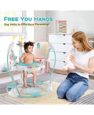 Boys Baby Activity Center Height Adjustable Baby Bouncing Saucer with Interactive Toys-Blue