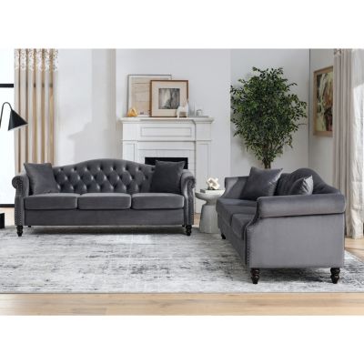 + 3-Seater + Grey Velvet + Combination + Sofa