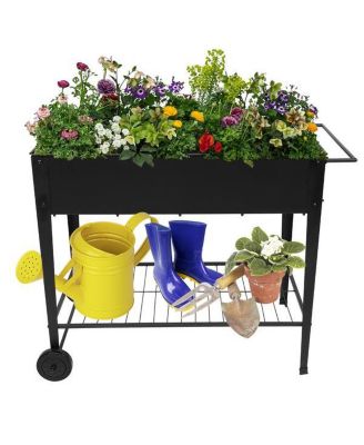 Simplie Fun Aveyas Mobile Metal Raised Garden Bed Cart with Legs, Elevated Tall Planter Box with Wheels for Outdoor Indoors House Patio Backyard Vegetables Tomato DIY Herb Grow (Black)