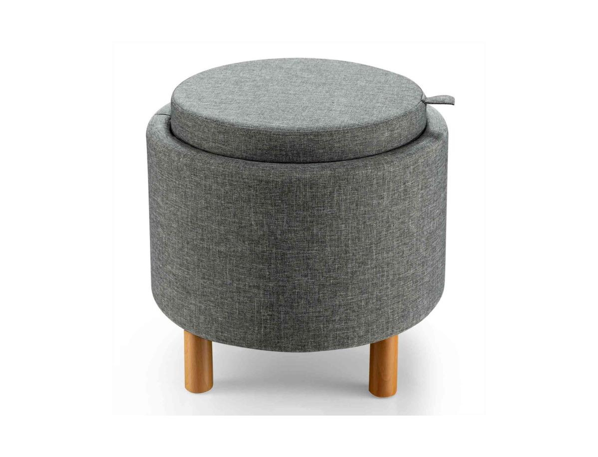 Slickblue Round Fabric Storage Ottoman with Tray and Non-Slip Pads for Bedroom