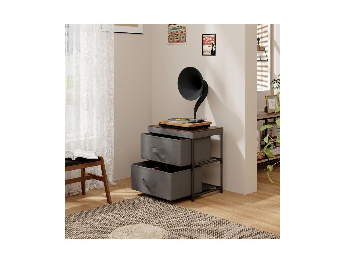 Slickblue 2-Drawer Nightstand with Removable Fabric Bins and Pull Handles