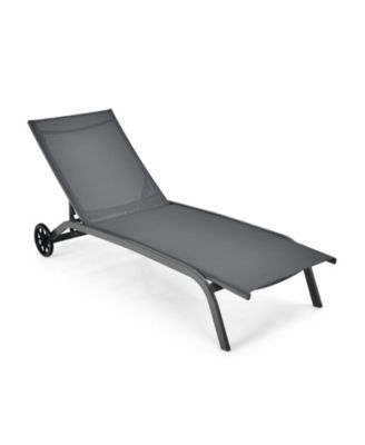 6-Poisition Adjustable Outdoor Chaise Recliner with Wheels