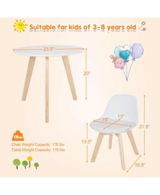 Modern Kids Activity Play Table and 2 Chairs Set with Beech Leg Cushion-White