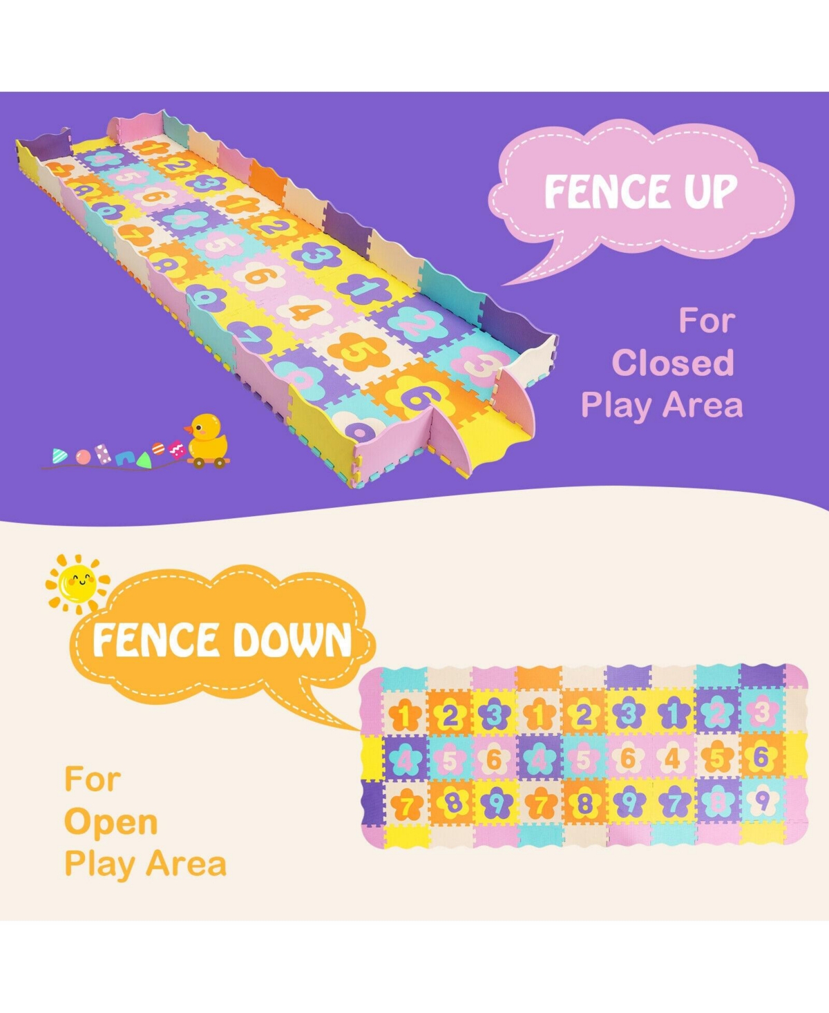 Slickblue 75 Pieces Baby Foam Interlocking Play Mat with Fence with Detachable Numbers