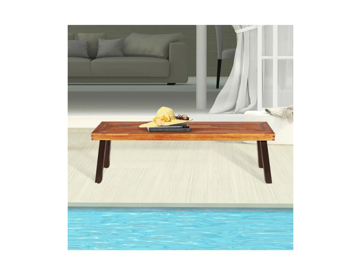 Slickblue Patio Acacia Wood Dining Bench Seat with Steel Legs