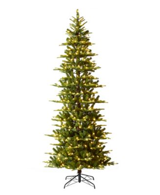 9ft Pre Lit Green Slim Fir Artificial Christmas Tree with 500 strawberry Lights,9 Functional Warm White Multi color, remote controller