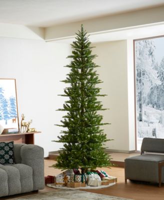 9ft Pre Lit Green Slim Fir Artificial Christmas Tree with 500 strawberry Lights,9 Functional Warm White Multi color, remote controller