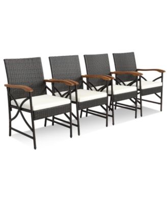 Patio Wicker Chairs with Soft Zippered Cushion-Set of 4