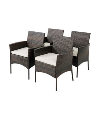 Set of 4 Patio PE Wicker Dining Chairs with Seat Cushions and Armrests