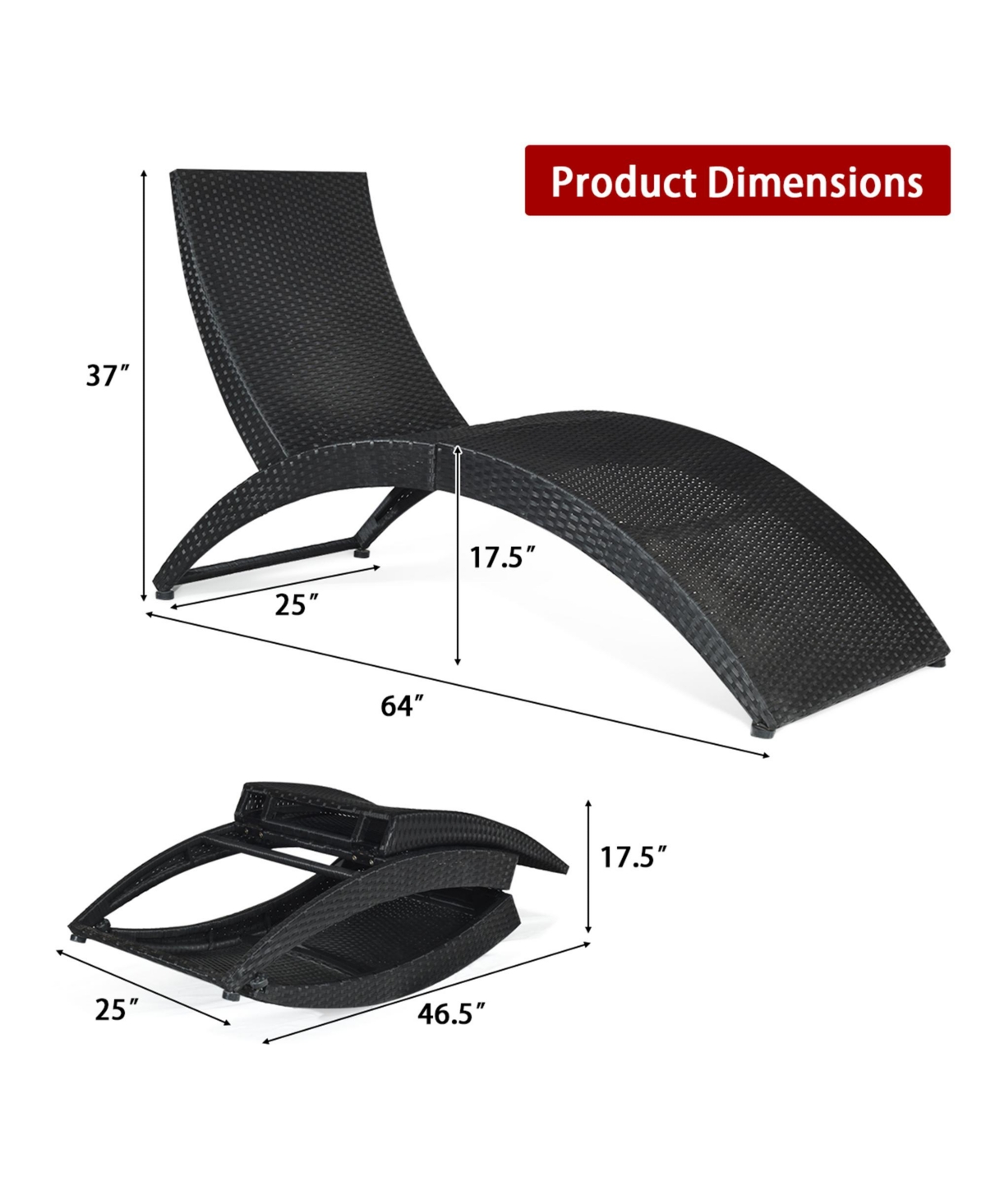 Gymax Foldable Rattan Wicker Chaise Lounge Chair w/ Red Cushion Patio Outdoor - Red+black