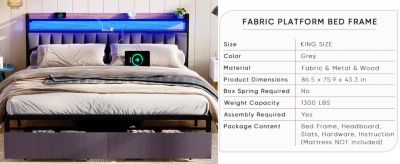 King Bed Frames With Storage and LED Platform Frame