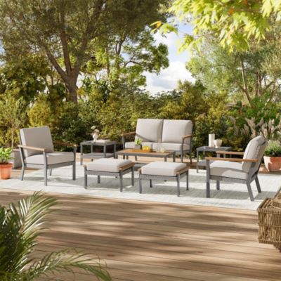 8 Piece Patio Furniture Set, Modern & Transitional Style, Gray & Beige