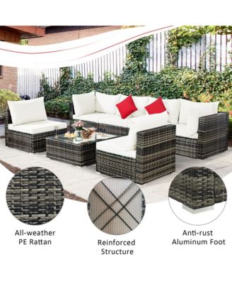 7PCS Patio Rattan Furniture Set Sectional Sofa Garden