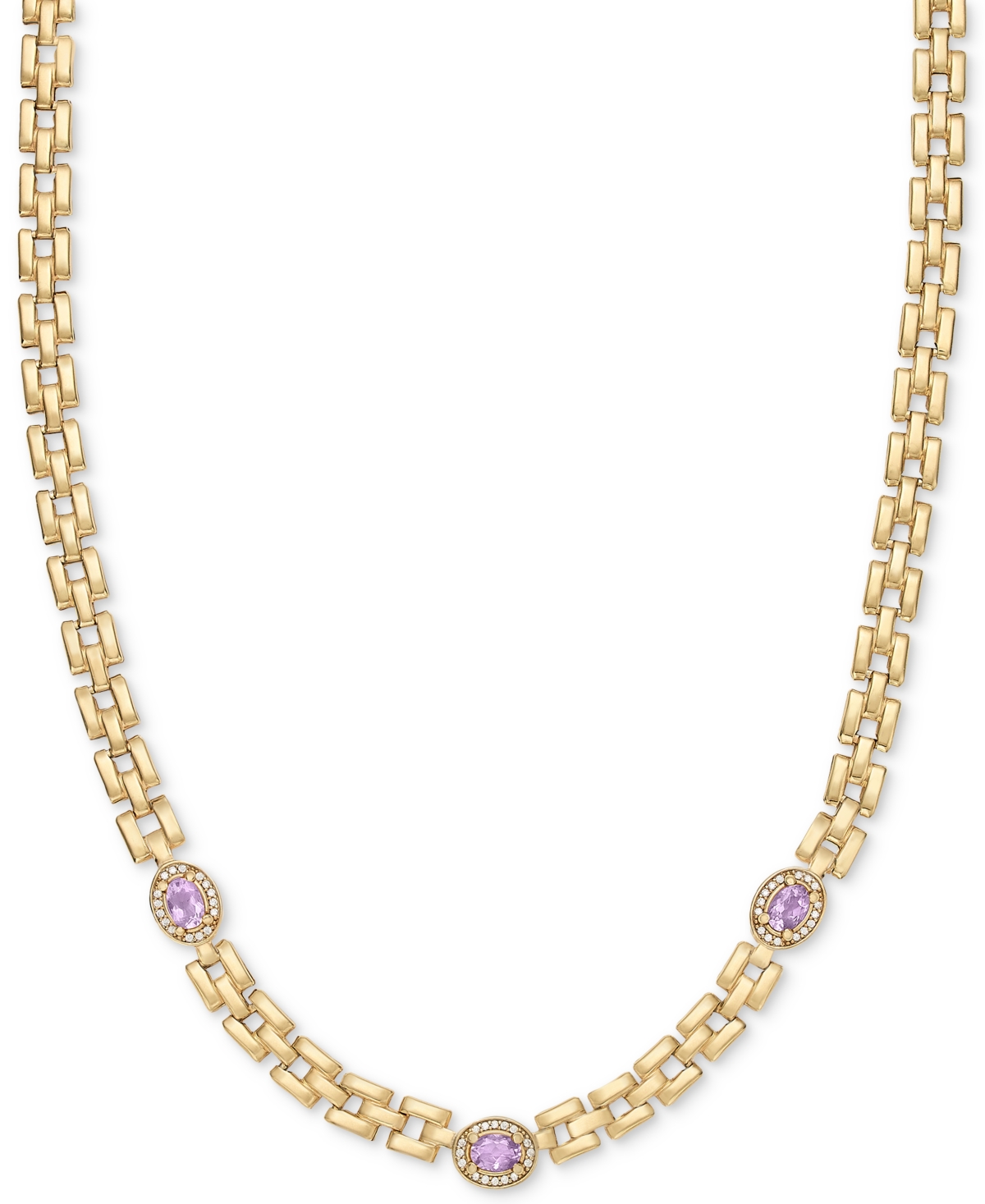 MACY'S AMETHYST (1-1/5 CT. T.W.) & WHITE TOPAZ (1/20 CT. T.W.) PANTHER LINK 17" COLLAR NECKLACE IN 14K GOLD 