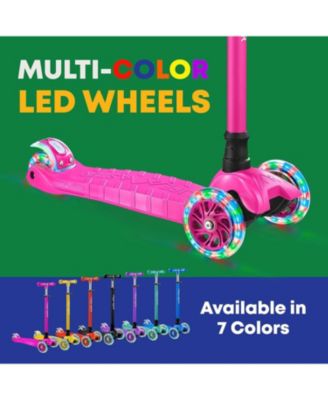 Mini 3-Wheel Kids Scooter with LED light-up wheels, 4-height adjustable handlebar, anti-slip deck & safety brake, for ages 2+, teal