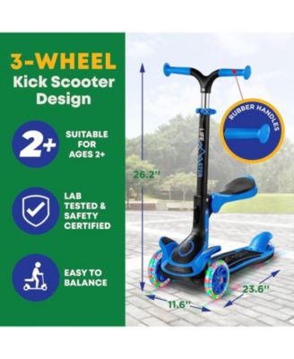 3-Wheel Kids Scooter with Foldable Seat, Adjustable Handlebar, LED Light-Up Wheels & Anti-Slip Deck, Lean-to-Steer Design for Ages 2+, Indoor/Outdoor