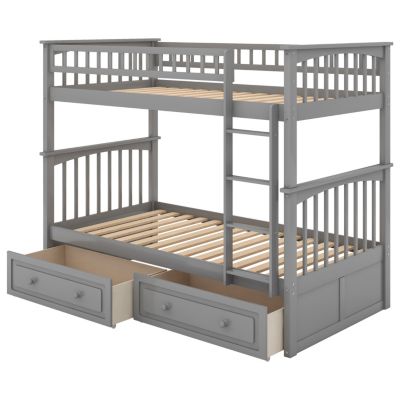 Streamdale Twin Over Twin Bunk Bed With Drawers, Convertible Beds