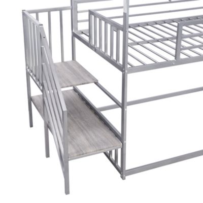 Twin Size Metal Bunk Bed House Bed With Slide And Staircase