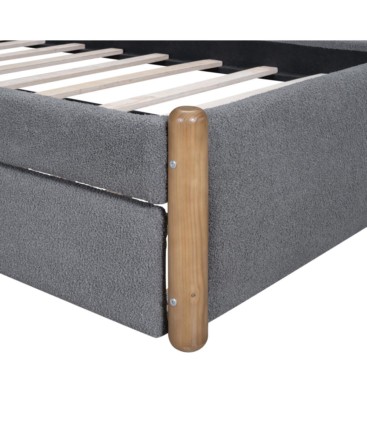 Simplie Fun Twin Size Upholstered Platform Bed With Wood Supporting Feet And Twin Size Trundle