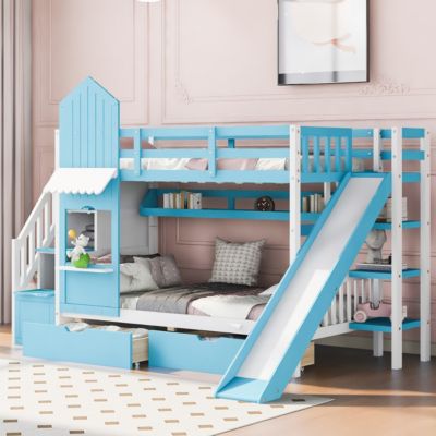 Streamdale Castle Bunk Bed w/ Drawers, Shelves, Slide (Pink)