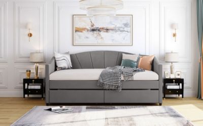 Streamdale Upholstered Daybed Twin Size With Two Drawers And Wood Slat