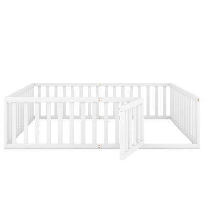 Streamdale Queen Size Wood Floor Bed Frame With Fence And Door