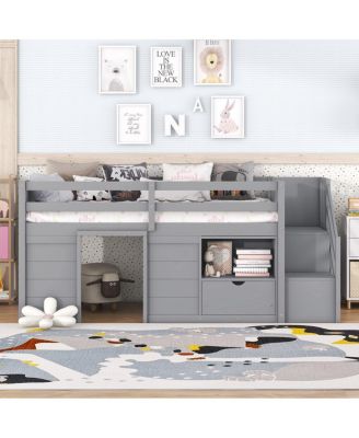  Twin Loft Bed with Stair, Drawer, Shelf