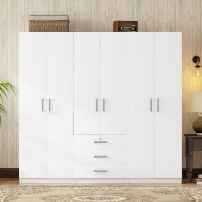 Streamdale 6-Doors Wooden Wardrobe Storage for Bedroom, with Big Drawers, White