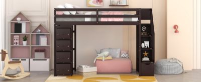 Streamdale Loft Bed with Storage, Stairs, and Shelves